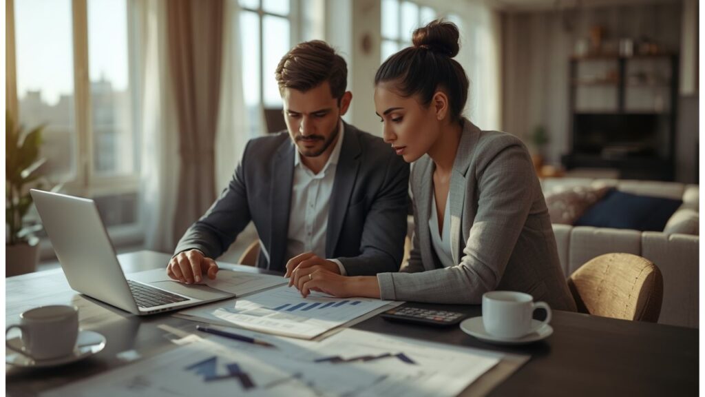 casal analisando contas para financiar imóvel